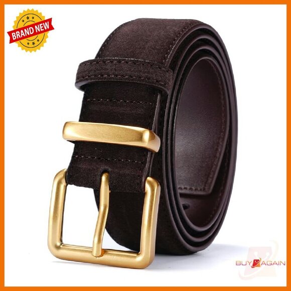 Women\'s Suede Leather Belt Gold Square Buckle Adjustable Waist 26-35 main image 6